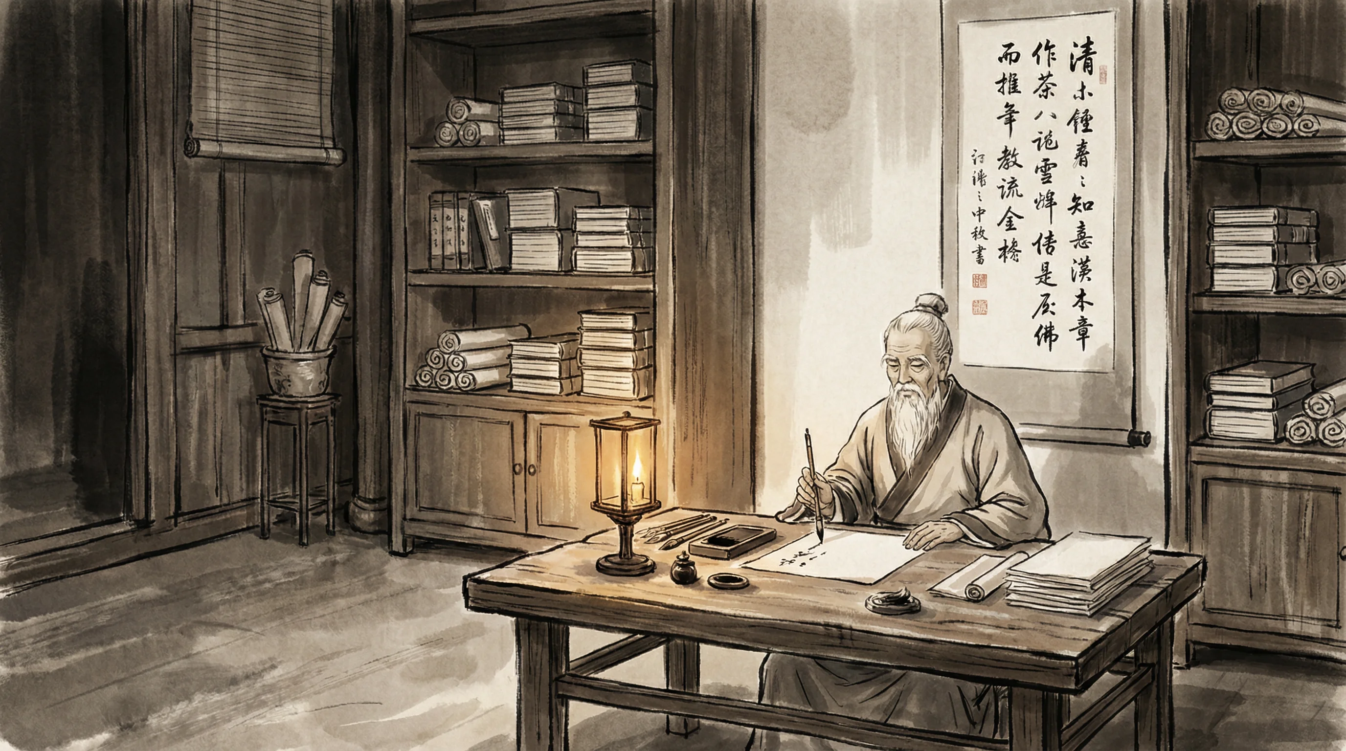 南宫28茶道书院文化水墨画