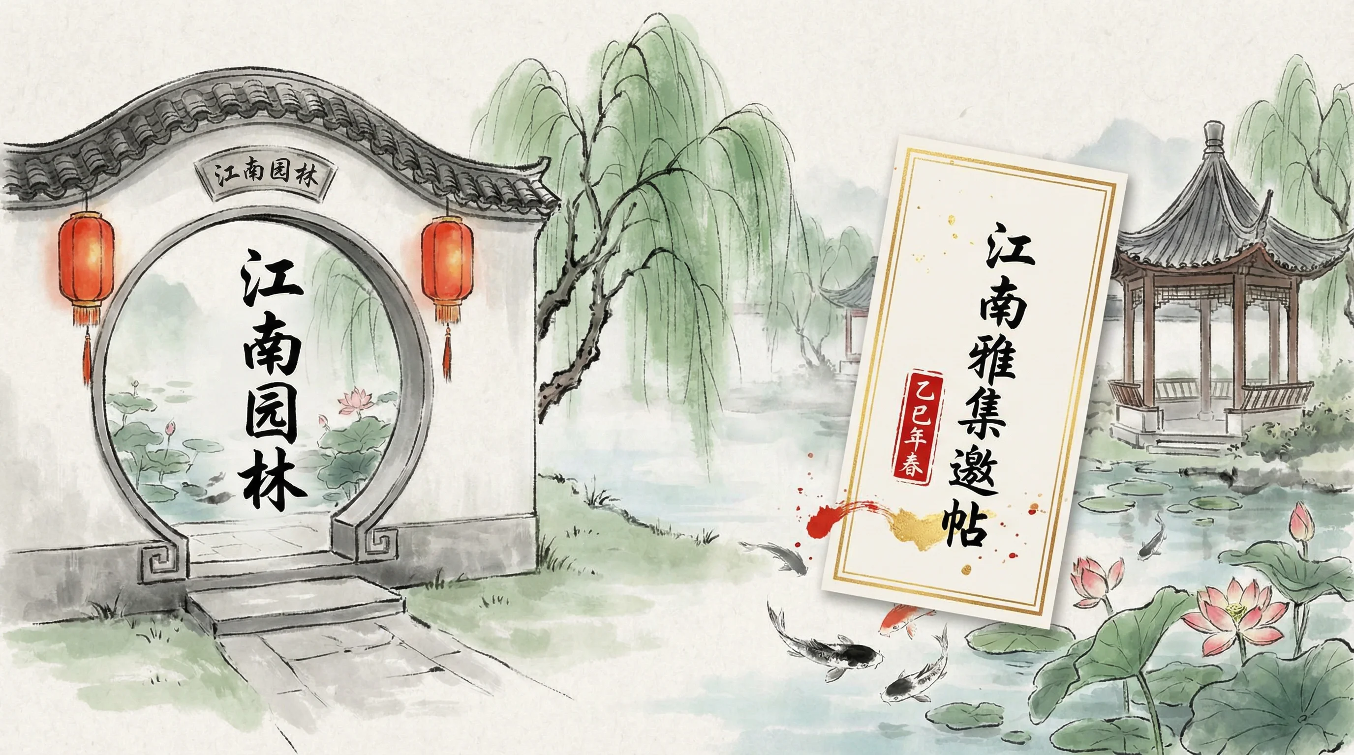 南宫28茶道园林禅意水墨画